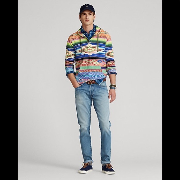 Polo Ralph Lauren Men’s Serape-Print Mesh Hoodie M Multi Color Aztec Stripe $368